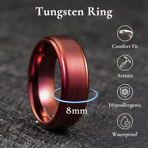 Image of King Will Classic Tungsten Wedding Band for Men, 6 /7 /8 /9 /10mm Widths, Polished Finish Step Edge Matte Rings Comfort Fit