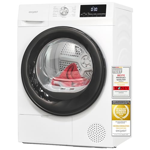 Exquisit Wärmepumpentrockner 7 kg | 15 Programme | Restlaufzeitanzeige | Knitterschutz | Startzeitvorwahl 4-24 Std. | herausnehmbarer Flusenfilter | TWP5703-010E weiss | Weiß