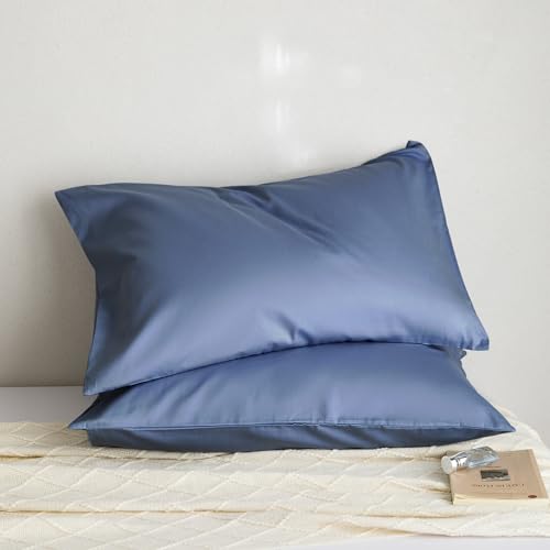 DCSKY Cotton Queen Pillowcases - Set of 2, 800 Thread Count Cotton Pillowcases - Soft and Breathable Envelope Closure Pillow Cases - 20x30 Pillow Covers for Bed,Diamond Blue — view 5