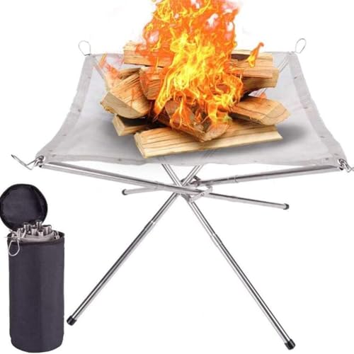 Portable Fire Pit Folding Camping Fire Pit with Carry Bag Small Size 42cm Stainless Steel Mesh Firepits for Outdoors Garden Picnic Barbecue CampingEssentials & Camping Gifts for Men