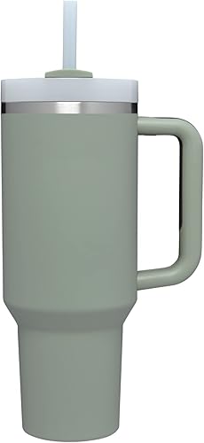 Miniatura 1 de Vaso con Staw and Handle - Taza de viaje de 40 onzas con tapa aislada, botella de agua reutilizable de acero inoxidable, mantiene el hielo (hoja de