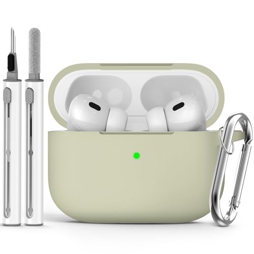 Image of Ljusmicker for AirPods Pro Case Cover with Cleaner Kit,Khaki | Silicone Protective Cover for Apple AirPods Pro 2nd /1st Generation Case with Keychain for Women Men,Shockproof