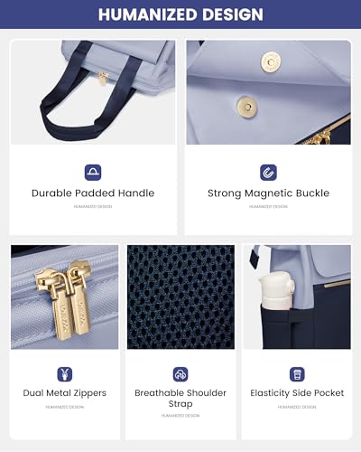 Image of LOVEVOOK Laptop Backpack for Women, 15.6 Inch Work Laptop Bag with USB Port, Fashion Teacher Nurse Backpack Purse, Waterproof Travel Computer Backpack with Organizer Bag, 2PCS, Grey Blue-Ink Blue