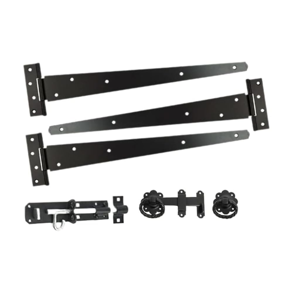 Haven Heritage Gate Hinge Kit Fitting Set Hinges Brenton Bolt Ring Latch Wooden Gate Black (24".)