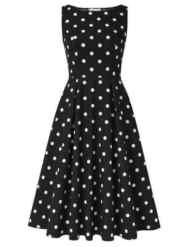 Belle Poque Womens Vintage Sleeveless Midi Polka Dot Cocktail Dress