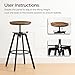 MAHANCRIS Bar Stools, Height Adjustable Swivel Bar Stool, Counter Height Bar Stool, Set of 2 Industrial Bar Stools, Vintage Round Bar Chairs with Sturdy Metal Frame, Rustic Brown BAHR0701