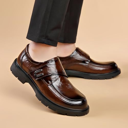 Men's Classic Slip - on Genuine Cowhide Leather Penny Loafers, Ideal for Business - Casual Work and Daily Office Wear (brown1524,7.5)4