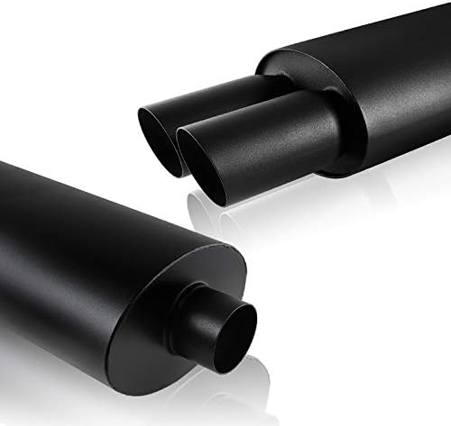 Universal 2.5" Inlet 3" Outlet Dual Exhaust Tip Muffler Black Stainless Steel Universal 21" Length, Dual Tip, Weld On, Exhaust Muffler (DTM-Style)