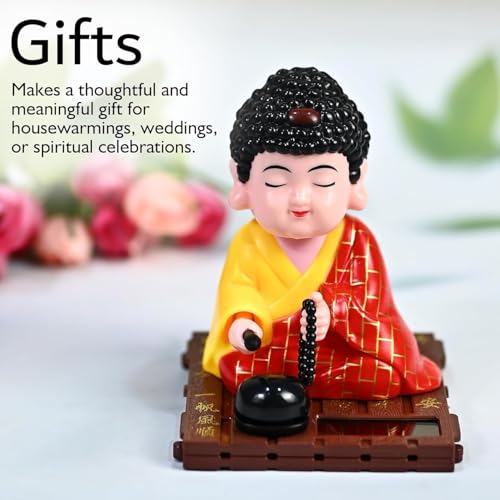 Image of Moving Head Solar Buddha Idol | Head Shaking Laughing Buddha for Car Dashboard, Home & Office Decor | Solar Powered Dancing Buddha Statue |Lucky Feng Shui Gift Item