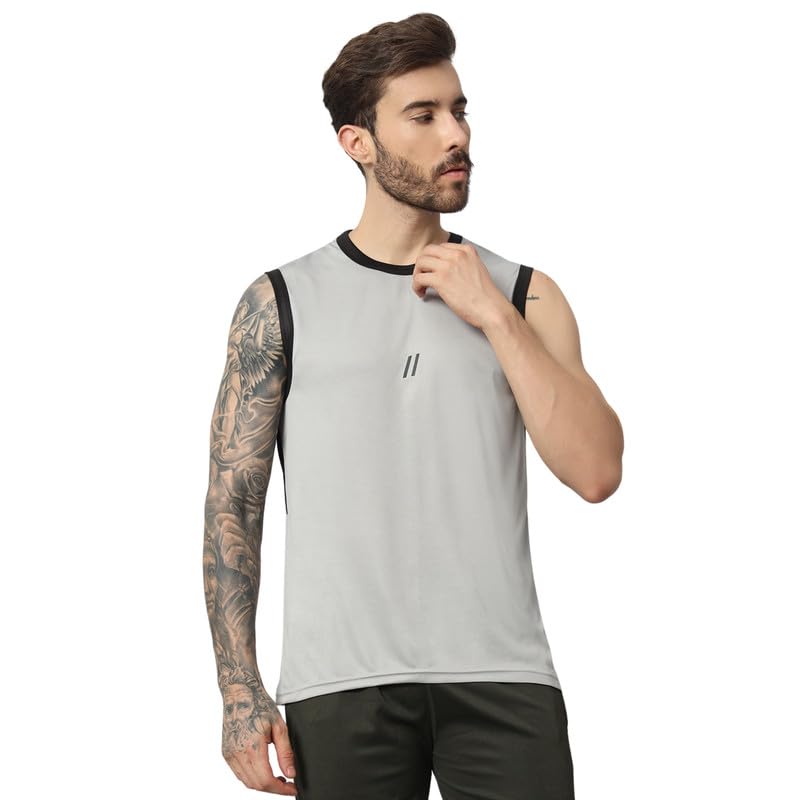 ATICX Men's Slim Fit Polyester Sleeveless T Shirt - Sando Top Tank Muscle Tee for Sports, Gym, Running