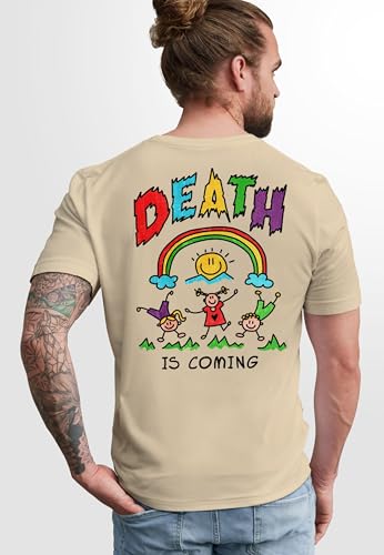 Neverless Backprint T-Shirt Herren mit lustigem Spruch "Death is Coming" Schwarzer Humor Sarkasmus