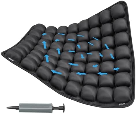 Inflatable Seat Cushion with Built-in Pump - Adjustable 3D Air Travel Cushion for Airplane, Car, Wheelchair - Portable Black Chair Pad for Long Flights, Driving, 17.7x15.7 Inches Black