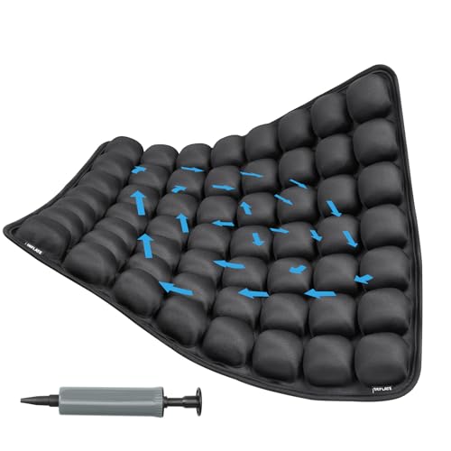 VentaEase Inflatable Seat Cushion with Built-in Pump - Adjustable 3D Air Travel Cushion for Airplane, Car, Wheelchair - Portable Black Chair Pad for Long Flights, Driving, 17.7x15.7 Inches Black