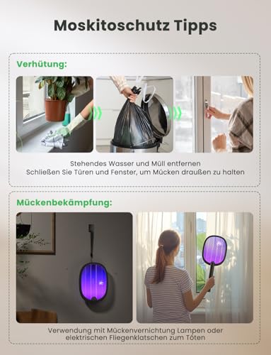 YISSVIC Elektrische Fliegenklatsche Extra Stark 4000V 1800mAh 2 in 1 USB-C wiederaufladbar Klappbar Elektro Mückenklatsche mit UV-Licht Fall Schwarz 1 STK.