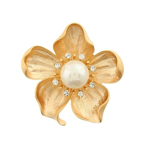 Image of WCRAZYE Yellow Flower White Pearl Brooch for Women Girls - Gold Autumn Flower Pins for Mother, Wife, GF - Wedding, Bridal, Bouquet, Party Charm - Christmas, Valentine's Day