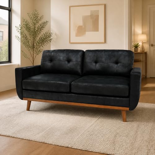 Eafurn Mid-Century Modern PU Leather Settee