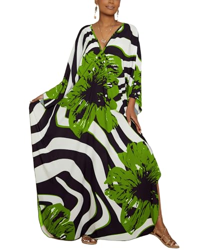 Image of Bsubseach Women Floral Print Kaftan Dresses Plus Size Bathing Suit Cover Up Moo Moos Caftan Beach Dress for Swimwear Summer