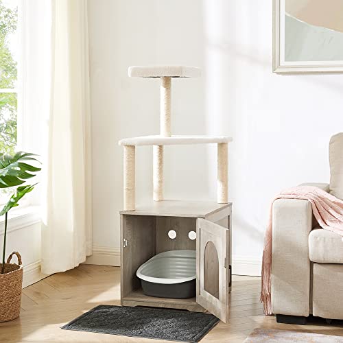 Unipaws Cat Tree With Litter Box Enclosure Scratching Post, Hidden Litter Box Cat Washroom With Cat Tower And Soft Plush Perch, Indoor Cat Furniture #TOP2