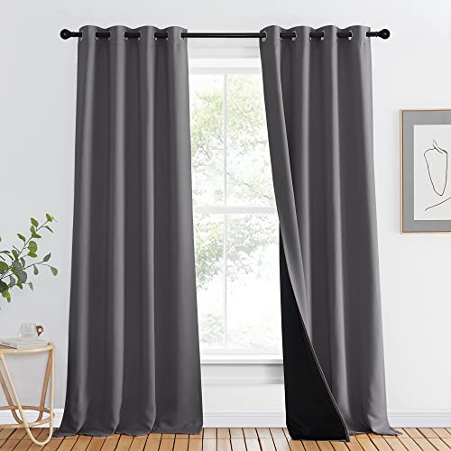 NICETOWN Grey Full Shade Curtain Panel, Energy Smart & Noise Blocking Out Blackout Drape for Dining Room Window, Thermal Insulated Guest Room Lined Wi