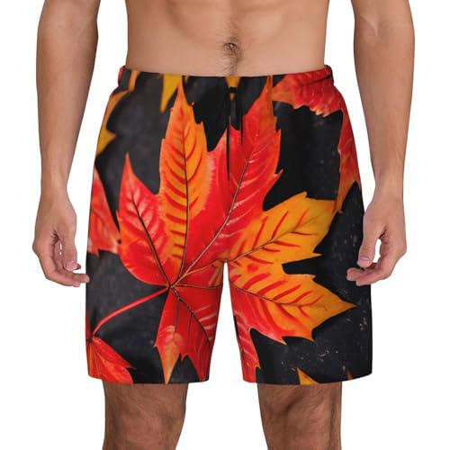 Short de bain homme respirant imprimé feuilles d'automne pour un séchage ultra-rapide