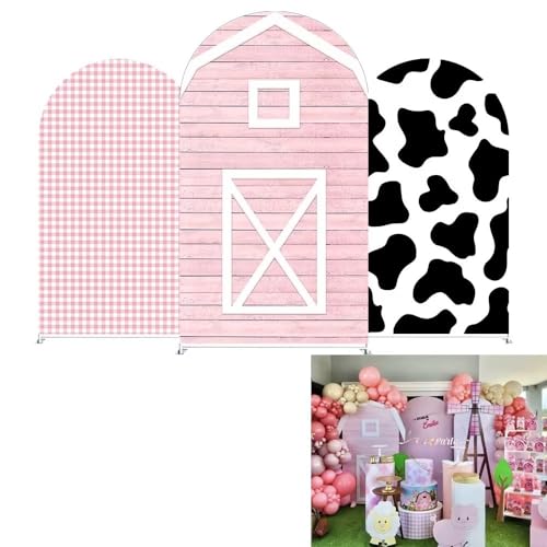 Toile de fond rose à carreaux avec support arche de ferme 1,8m