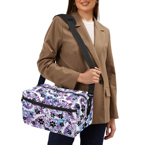 Surwin Garn Aufbewahrung Tasche, Tie Dye Stil Handarbeitstasche Häkeln Wolltasche Aufbewahrung mit Schultergurt Stricken Aufbewahrungstasche Tasche Stricken Aufbewahrung (Hundepfote Drucken)