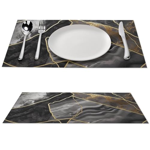 Sets de table antidérapants et lavables en PVC marbre noir x4 - 2