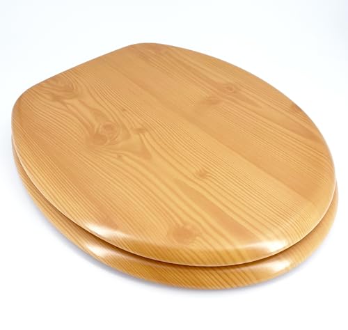 WC Deckel Toilettendeckel WC Sitz Klobrille Kiefer mit Holzkern und Edelstahlscharnieren