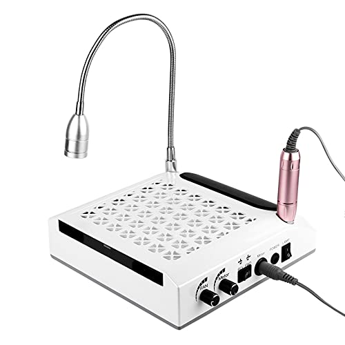 ZHEN HUAXIONG Nagelstaubsammler, Nagelstaubsammler Vakuum für Polygel-Acrylnägel, elektrische Nagelbohrer 80W Nagelstaubsauger mit Nagelbohrer + Handauflage für Nägel + LED-Schreibtischlampe Cover