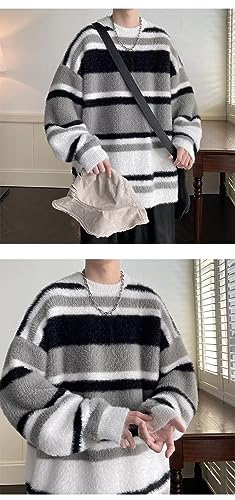 Y2K Grunge Strip Sweater 90s Aesthetic Goth Grandpa Pullover Fairycore Oversized Knit Tops Downtown Girl Emo Clothing4