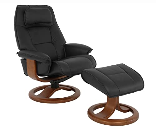 Fjords Admiral R Small Ergonomic Swivel Recliner Chair with Ottoman