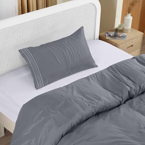 Utopia Bedding Duvet Cover - Single Duvet Cover Set including Embroidered Pillowcase - Soft Microfibre Polyester Bedding (Grey) - Image 3