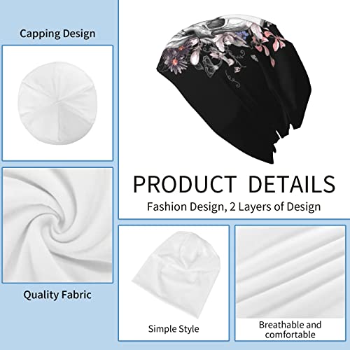 Pink Floral Skull Flower Cool Beanie Hat Skull Knit Cap For Men Women Boys Girls Slouchy Lightweight Cycling Travel Headwear Skullcap Christmas #TOP6