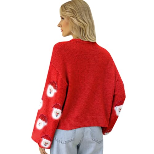 Christmas Sweater for Women, Cute Long Sleeve Crew Neck Santa Claus Knitted Sweater Ugly Christmas Sweater Pullover Top2