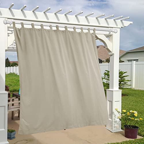 Fcosie Extra Wide Outdoor Curtains for Patio Waterproof Velcro Tab Top Outdoor Cabana Curtain Drapes with Rope Tieback 100% Privacy Curtain Panels for Indoor Outdoor, 1PC, Beige, 200 W x 102 L Inch