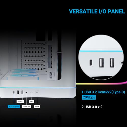 Image of SAMA V62 ATX PC Case, 7 Infinity Mirror ARGB PWM Fans with Fan Hub, Curved Tempered Glass Panoramic Mid Tower, Reverse Blade Fans, Type-C, 360mm Radiator Support Gaming Case (White)