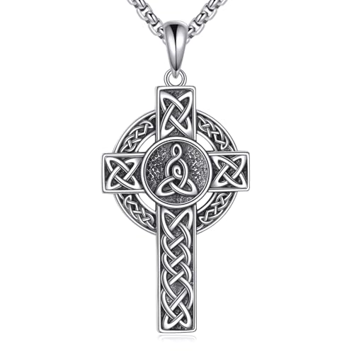 Collier celtique homme en argent 925 avec pendentif croix irlandaise vintage
