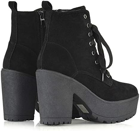 ESSEX GLAM Womens Lace Up Ankle Boots Ladies Black Faux Suede Block Heel Zipper Chunky Platform Retro Gothic Combat Booties Shoes 6 B(M) US | Image 2