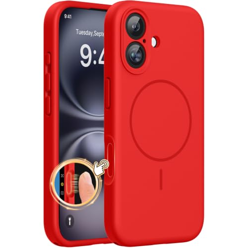 Image of miracase Compatible with iPhone 16 Case, [Soft Anti-Scratch Microfiber Lining], Compatible with MagSafe, Liquid Silicone Case Shockproof Drop Protection Phone Case for 16,Red