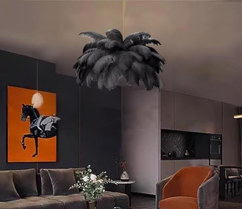 HELCEKOU Lustre à Plumes, Abat-Jour Noir Duveteux, Suspension LED Moderne à 6 lumières 4500K, éclairage Naturel, idéal pour Le Salon, la Chambre d'enfant...