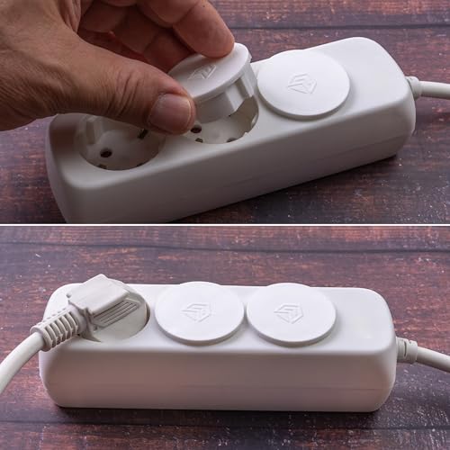 Steckdosen Abdeckung, 2 Stück, in Weiß, Steckdosenschutz vor Staub, Spritzwasser, für SchuKo Buchse Typ F, Deckel Kappe für Steckdosenleiste, Mehrfachsteckdose, Kabeltrommel, Küche, Werkstatt, Hotel