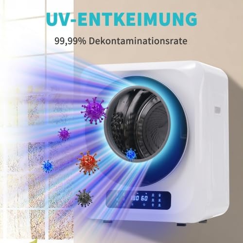 Secador de pared silencioso de 60 dB, acero inoxidable, 4 kg, protección UV, 850 W, 6 programas, pantalla LED, ideal para hogares pequeños y apartamentos