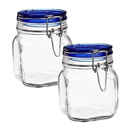 Bormioli Rocco Fido Collection, 2 Pack, 25¼ Oz. Food Storage Glass Jars, Airtight Rubber Seal & Glass Lid, With Stainless Wire Clamp, Made In Italy.