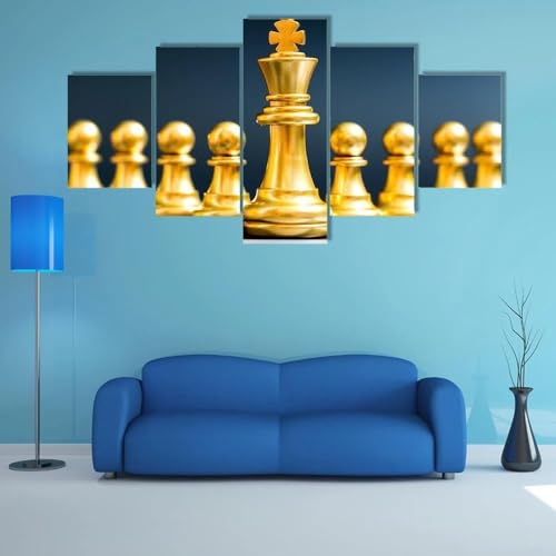 Tableau decoration murale d'échecs en or ANLIONE 5 parties pour salon
