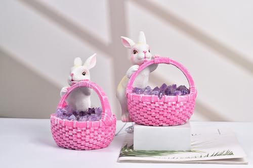 Image of AMOYSTONE Amethyst Rabbit Night Light with Ceramic Sculpture, USB Powered Easter Home Decor Lamp for Bedroom Kids Room Gift