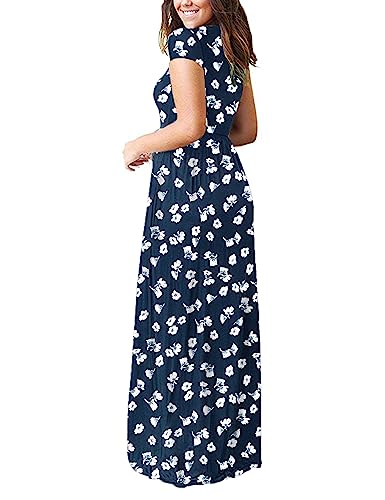 Image of AUSELILY Women's Summer Short Sleeve Loose Plain Casual Long Maxi Dresses | Year Round wear solid floral print, Casual wear, Empire waist, Floor length, Side pockets