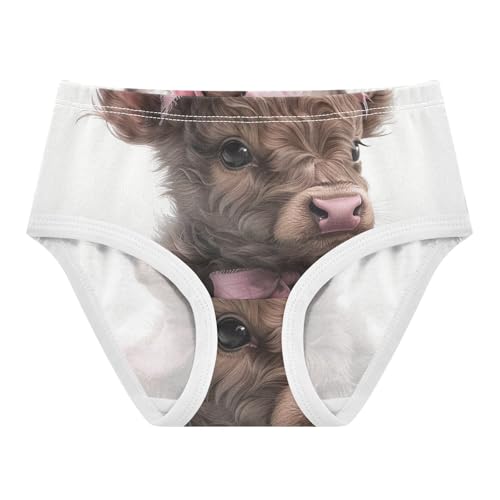 Cute Highland Cow Calf Girls Underwear, Toddler Girl Panties, Girls' Cotton Brief Underwear, 2–8 Years