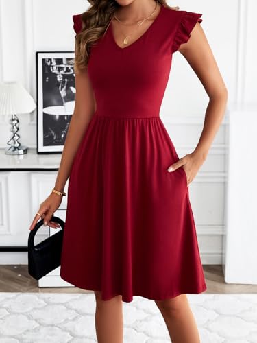 Image of HELYO Women's Summer Dresses Cute V Neck Ruffle Sleeve Cocktail Short Work Casual Dress with Pockets 648