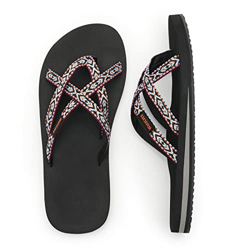 WateLves Chanclas Mujer Playa Piscina Flip Flops Ligero Verano Zapatilla Antides lizante Plana Baño Pantuflas(naranja azul, 38EU) Cover