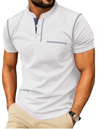 Image of Sailwind Mens Henley Shirts Short Sleeve Summer Casual Classic Cotton T Shirts Pocket Button Shirt